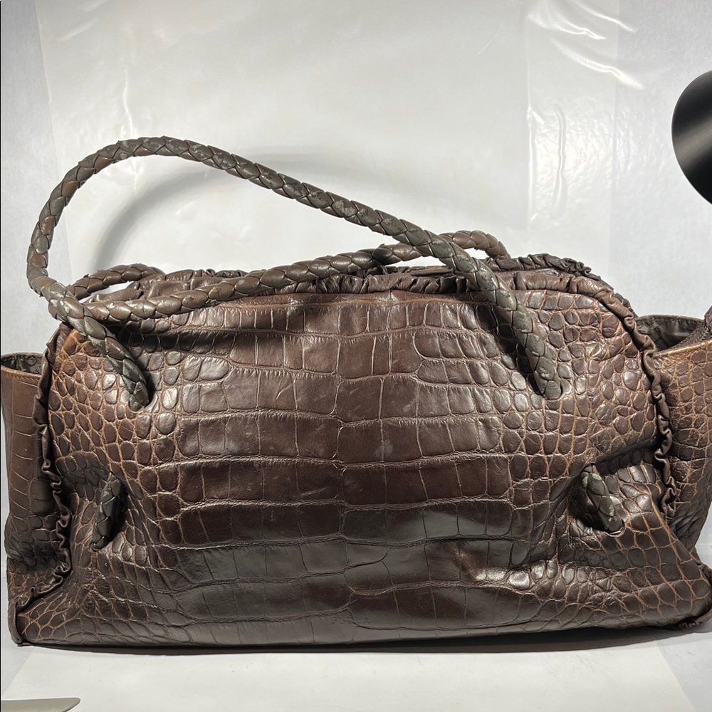 Furla Dark Brown Crocodile Embossed Bag
